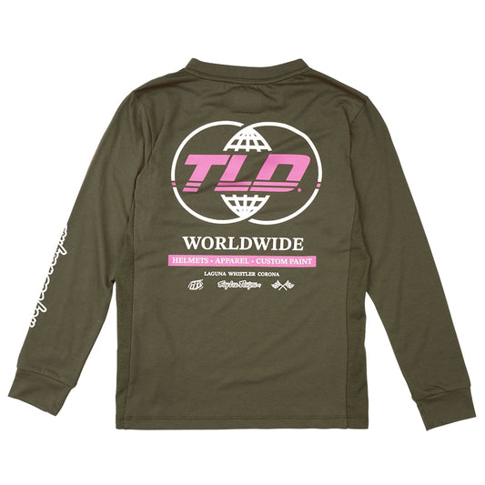TLD Skyline Fahr-Langarm-T-Shirt für Kinder Worldwide, Kaperngrün