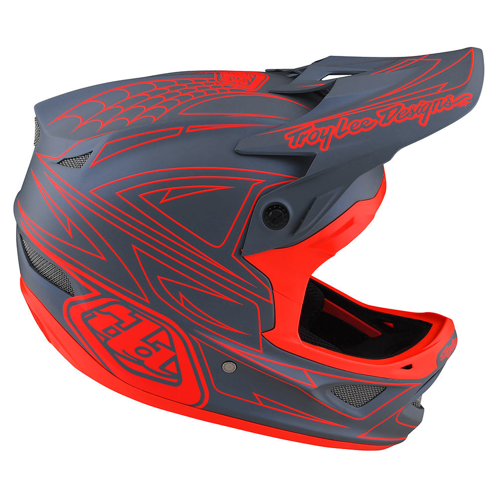 Troy Lee Designs D3 Fiberlite-Helm Spiderstripe Grau/Rot